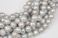 10mm Large Hole Freshwater Silver Pearl, 8 Inch Strand Big Hole Beads