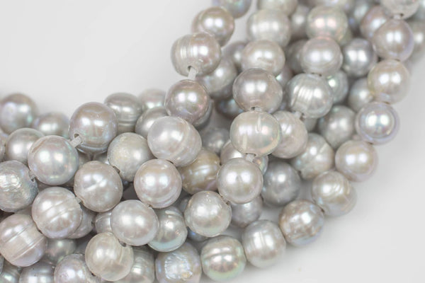 10mm Large Hole Freshwater Silver Pearl, 8 Inch Strand Big Hole Beads