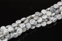 Natural White Howlite Jasper Puffy Coin- 12mm- Full Strand Gemstone Beads