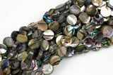 Natural Abalone Flat Coin Beads. A Quality 15.5 inch strand- 8mm