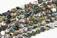 Natural Abalone Flat Coin Beads. A Quality 15.5 inch strand- 8mm