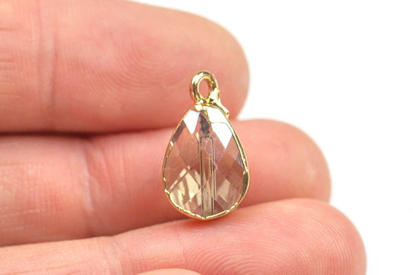 Champagne Crystal Wrapped In Gold Teardrop Pendants- Medium Size 10*14mm