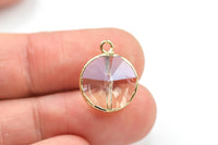 Champagne Crystal Wrapped In Gold Pendants Coin- Small Size14mm