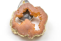 Mystic Orange Agate Hollow Druzy Pendant 2.25 inches