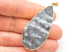 Gray Natural Quartz Druzy Wrapped in Gold Teardrop Pendant