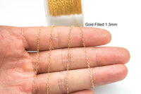 1.3mm-1.5mm USA Made gold filled FLAT chain 3 feet or 20 feet Permanent Jewelry Chain