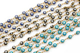 Evil Eye Coin Chain Brass in Enamel- 5mm, 6mm - By The Yard / 3 Feet