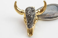 Texas Charm /Full Gold Pave Crystal Bull Cow Pendant /Bull Face Charm, Animal Charm, Approx 2.5 inch long,Sold as 1 Piece