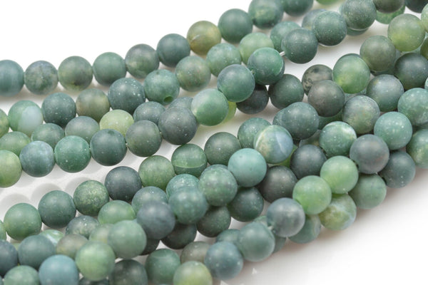 LARGE-HOLE beads!!! 8mm or 10mm. 2mm hole. 7-8" strands. Matte finished Green Moss Agate. Big Hole Beads