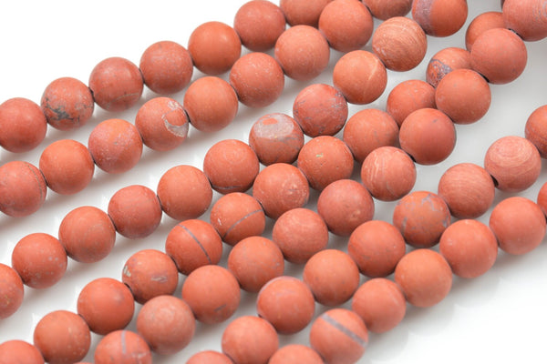LARGE-HOLE beads!!! 8mm or 10mm smooth-finished round. 2mm hole. 7-8" strands. Matt-finished Red Jasper. Big Hole Beads