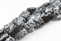 Natural Snow Flake Obsidian- Faceted Rectangular Beads-12x16mm- 13 Pieces- Special Shape Gemstone Beads