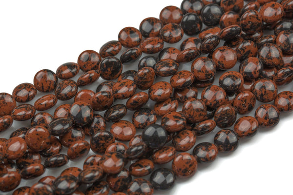 Natural MahoganyJasper Puffy Coin Beads-10mm- 41 Pieces- Special Shape- Full Strand- 16 Inches Gemstone Beads