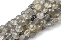 Natural Cloudy Quartz- Puffy Coin Beads-10mm- 41 Pieces- Special Shape- Full Strand- 16 Inches Gemstone Beads