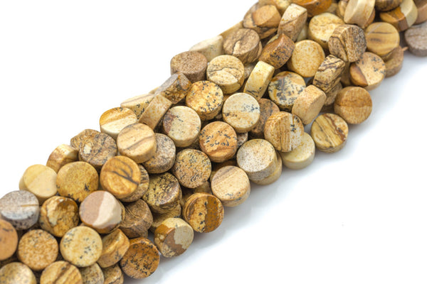 Natural Picture Jasper- Flat Coin- Beads-10mm- 40 Pieces- Special Shape- Full Strand- 16 Inches Gemstone Beads