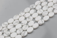 Natural Howlite- Flat Oval Beads-10x14mm- 28 Pieces- Special Shape- Full Strand- 16 Inches Gemstone Beads