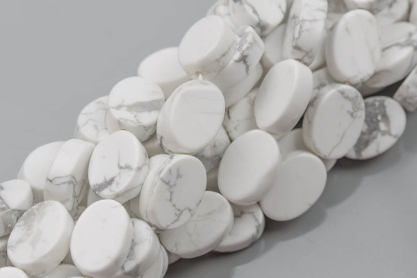 Natural Howlite- Flat Oval Beads-10x14mm- 28 Pieces- Special Shape- Full Strand- 16 Inches Gemstone Beads