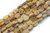 Natural Picture Jasper- Flat Oval Beads-10x14mm- 28 Pieces- Special Shape- Full Strand- 16 Inches Gemstone Beads