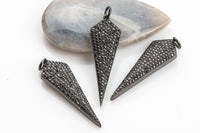 Brilliant Long Marque Spike CZ Pave Pendant- Gunmetal With Black Stone p13g72, p13g75