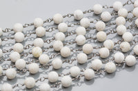 White Turquoise Rosary Chain-- High Quality 8mm round Matt-- Gun Metal Plated Brass