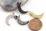 Small cute Moon CZ Charms Gold, Gunmetal, Silver Pave Small Charm 10*20mm