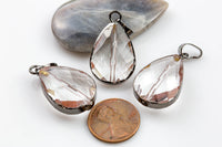 Clear Crystal Wrapped In Gunmetal Teardrop Pendants- Medium Size 17*25mm