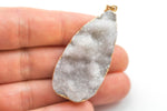 White Natural Quartz Druzy Wrapped in Gold Teardrop Pendant