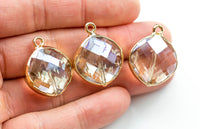 Champagne Crystal Wrapped In Gold Pendants- Puffy Diamond Shaped 22mm