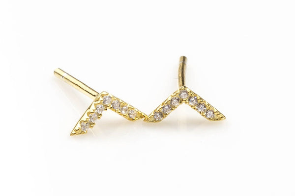 Chevron Symbol- Sterling Silver Earring-Stud Earing Style- Gold or Gunmetal- High Quality Micro Pave-Dainty and Light-636