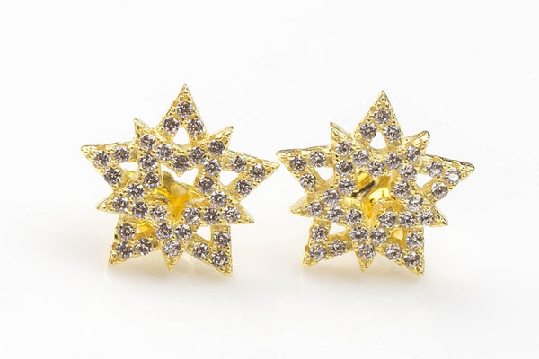 Starburst- Sterling Silver Earring-Stud Earing Style- Gold or Gunmetal- High Quality Micro Pave-Dainty and Light-2484