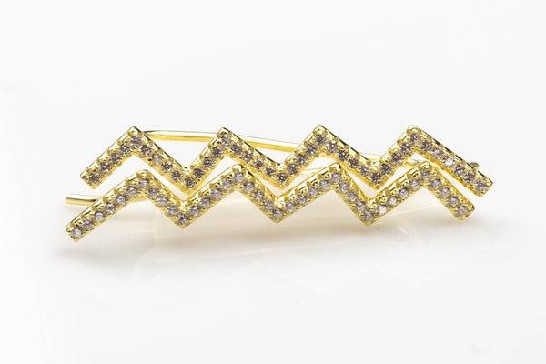 Zig Zag Crawler- Sterling Silver Earring-Ear Wire Earing Style- Gold or Gunmetal- High Quality Micro Pave-Dainty and Light-0965