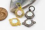 Tiny Opal Hexagon Tag Charm Wrapped in Cz Gunmetal- Perfect for Chokers or Bracelets!- Connector or Charms