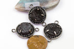 18mm Coin Shaped Gray Metalic Druzy Gunmetal Bezzeled With CZ- Connector