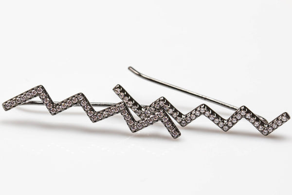 Zig Zag Crawler- Sterling Silver Earring-Ear Wire Earing Style- Gold or Gunmetal- High Quality Micro Pave-Dainty and Light-0965