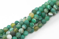 Natural Green Matt Banded Gray Agate, High Quality in Matt Round, 6mm, 8mm, 10mm -Full Strand 15.5 inch Strand Gemstone Beads