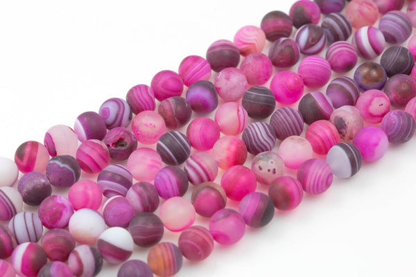 Natural Fusia Matt Banded Gray Agate, High Quality in Matt Round, 6mm, 8mm, 10mm Gemstone Beads