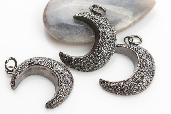 Brilliant Moon CZ Pave High Quality- Gunmetal With Black Stone!