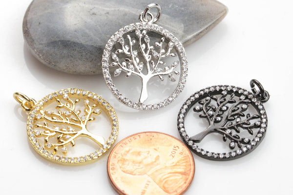 Tree Of Life CZ Gold Pave 20mm Pendant- Small perfect for Chokers