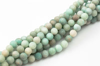 Natural AMAZONITE MATTE Round sizes 4mm, 6mm, 8mm, 10mm, 12mm, 14mm -Full Strand 15.5 inch Strand Gemstone Beads