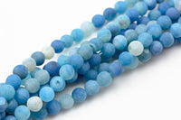 Natural Blue Fire Agate, High Quality in Matt Round, -Full Strand 15.5 inch Strand, 4mm, 6mm, 8mm, 12mm, or 14mm Beads Gemstone Beads
