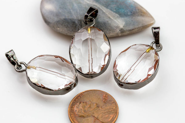 Clear Crystal Wrapped In Gunmetal Pendants- Medium Size 12*16mm/16*20mm