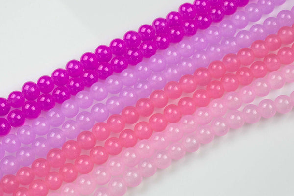 6mm and 8mm Jade Glass Pearl- 16 Inch strand- 5 strand or 10 strand- Pinkish color