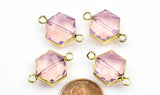 Cute!! Gorgeous Pink Opal Wrapped Crystal Hydro Quartz Hexagon Connector Or Charms 13mm