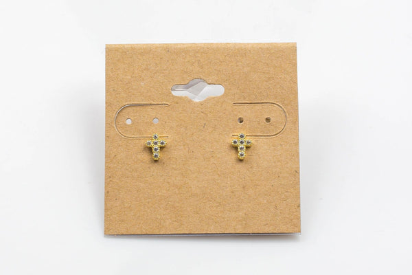 Cross-Sterling Silver Earring-Stud Earing Style- Gold or Gunmetal- High Quality Micro Pave-Dainty and Light-0078