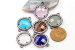 18mm Coin Shaped Crystal Bezzeled With CZ- Connector
