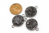 18mm Coin Shaped Gray Metalic Druzy Gunmetal Bezzeled With CZ- Connector