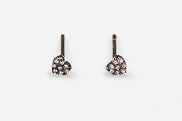 Heart Tiny Stud- Sterling Silver Earring-Stud Earing Style- Gold or Gunmetal- High Quality Micro Pave-Dainty and Light-0635