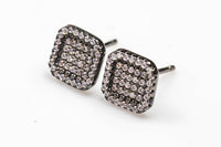 Square Sterling Silver Earring- Stud- Gold or Gunmetal- High Quality Micro Pave-Dainty and Light-0151