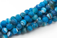 Blue Matt Banded Gray Agate, High Quality in Matt Round, 6mm, 8mm, 10mm AAA Quality AAA Quality