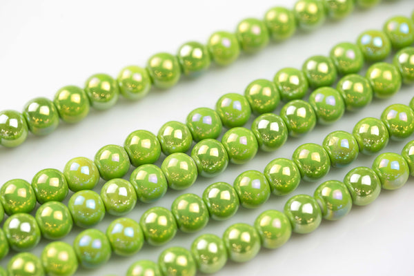 6mm 8mm 12mm Ceramic Smooth Round-11.5 inches per strand- Lime Green Ab