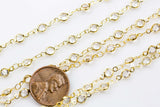 Crystal Bezel Chain by the Foot. Coin Shape- Average size - 4mm 6.5mm Gold